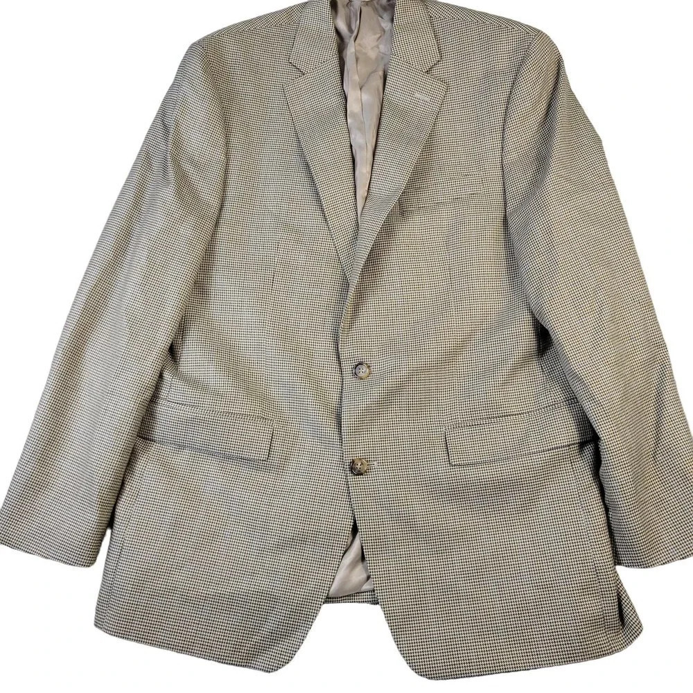 Lauren Ralph Lauren Blazer Men's Size 42L 2‎ Button Front Houndstooth Brown Blue